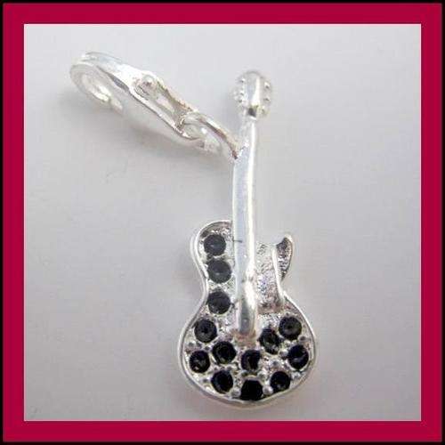 Fashion 925 Silver Guitar With Black Stone Charm with Clasp